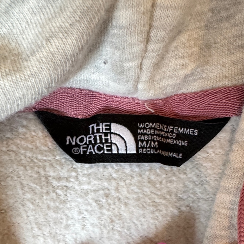 The North Face Light Gray Hoodie with Pink Logo and Drawstrings - Picture 3 of 3